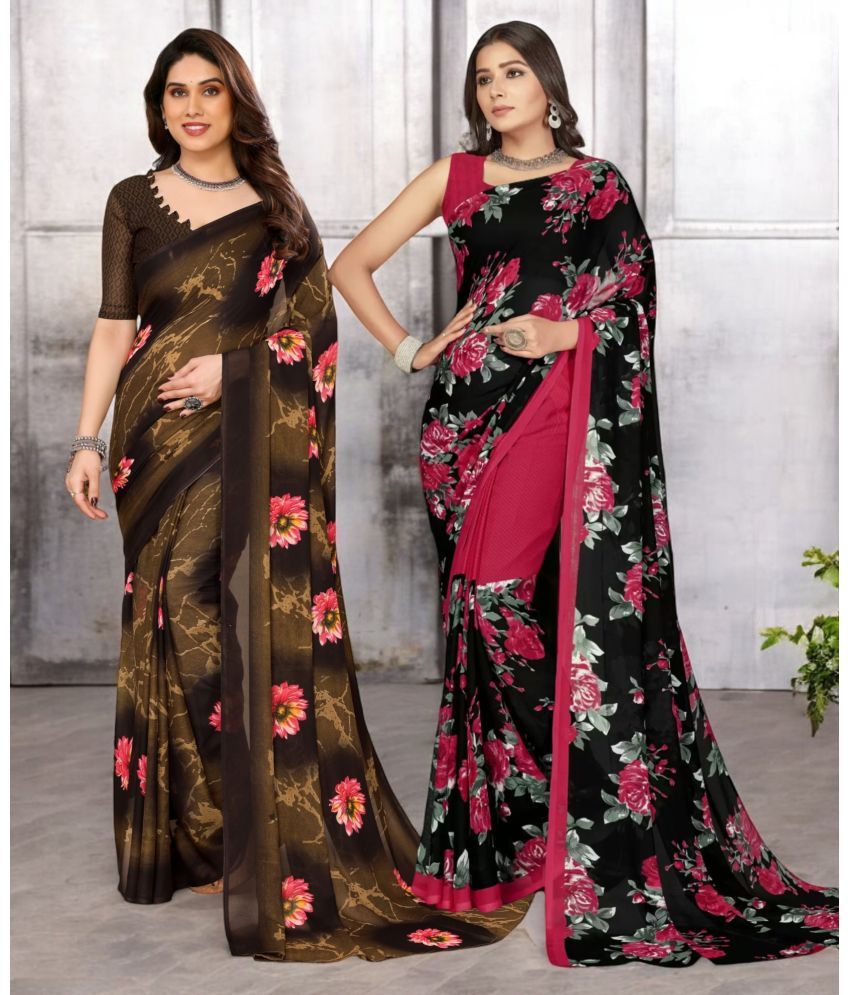     			TTH Georgette Printed Saree With Blouse Piece ( Multicolor , Pack of 2 )