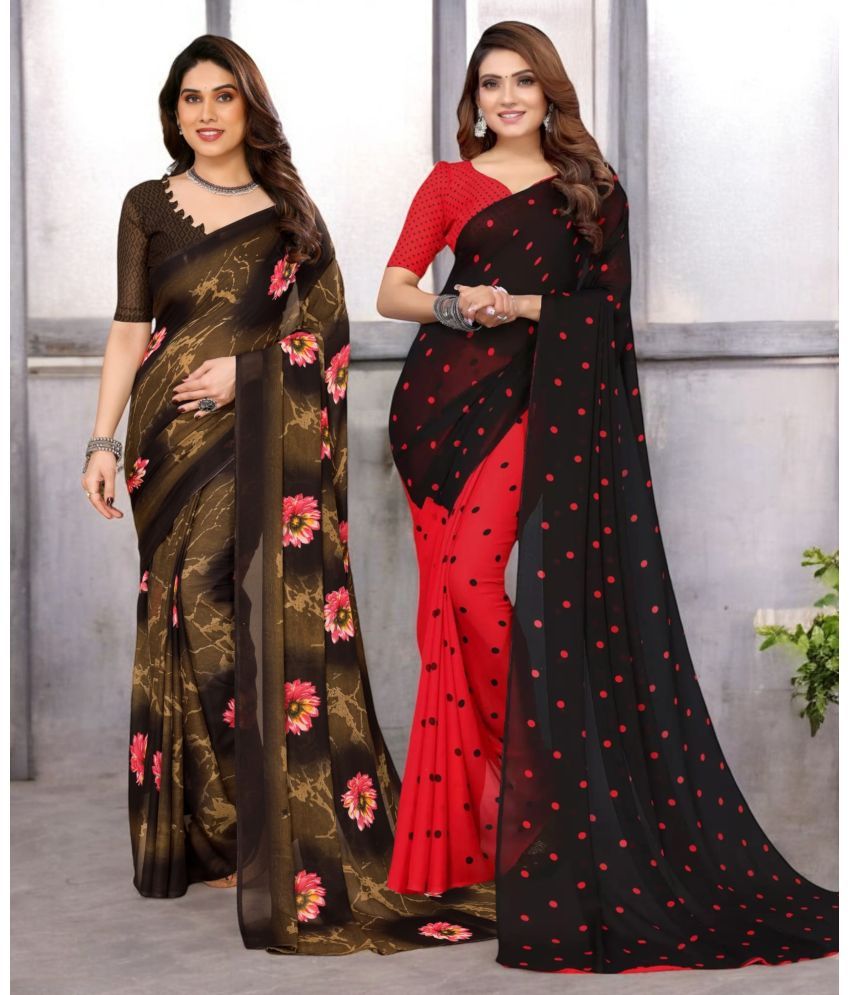     			TTH Georgette Printed Saree With Blouse Piece ( Multicolor , Pack of 2 )