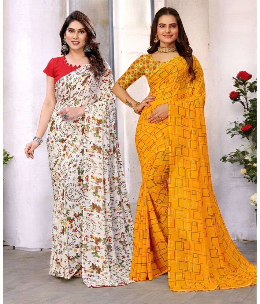     			TTH Georgette Printed Saree With Blouse Piece ( Multicolor , Pack of 2 )