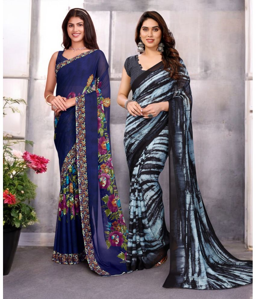     			TTH Georgette Printed Saree With Blouse Piece ( Multicolor , Pack of 2 )