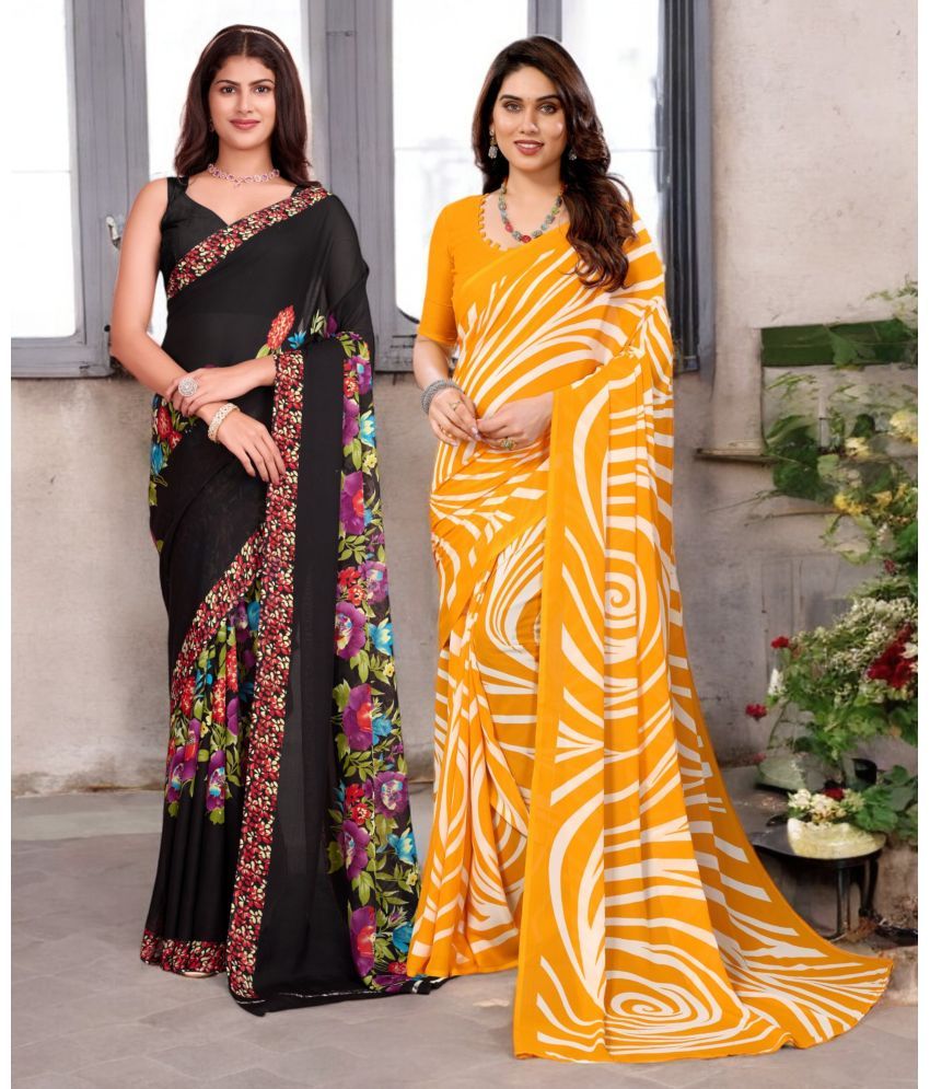     			TTH Georgette Printed Saree With Blouse Piece ( Multicolor , Pack of 2 )