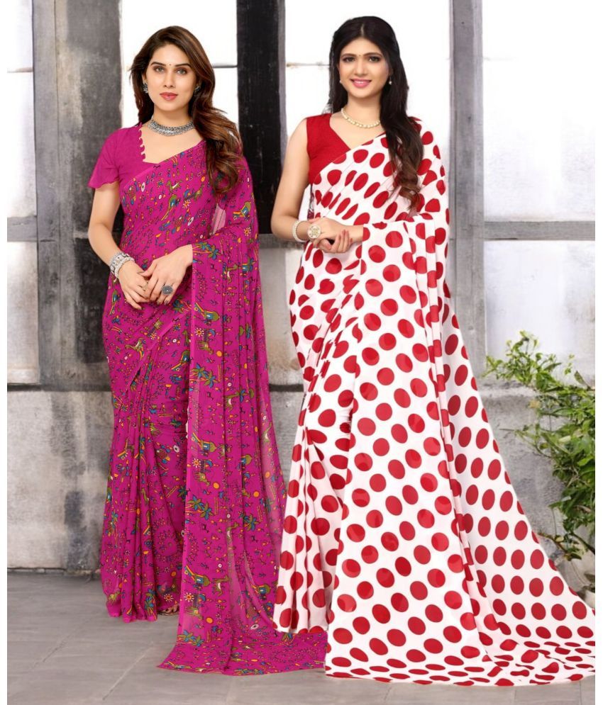     			TTH Georgette Printed Saree With Blouse Piece ( Multicolor , Pack of 2 )