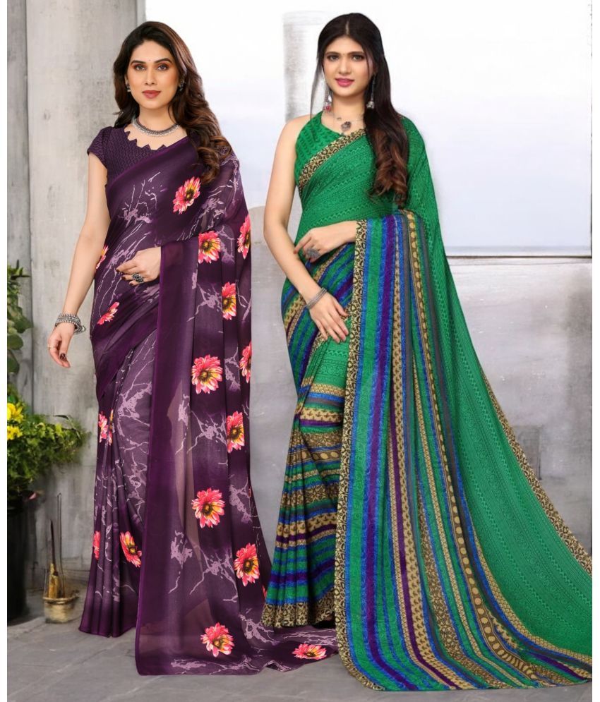     			TTH Georgette Printed Saree With Blouse Piece ( Multicolor , Pack of 2 )