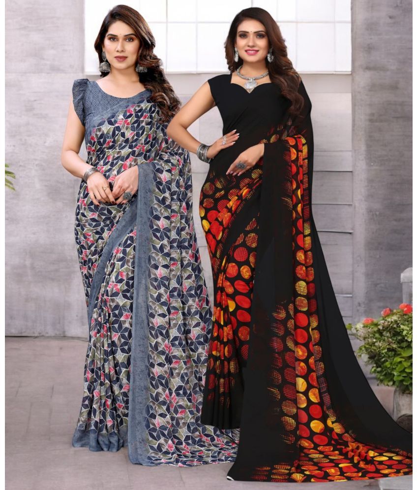     			TTH Georgette Printed Saree With Blouse Piece ( Multicolor , Pack of 2 )