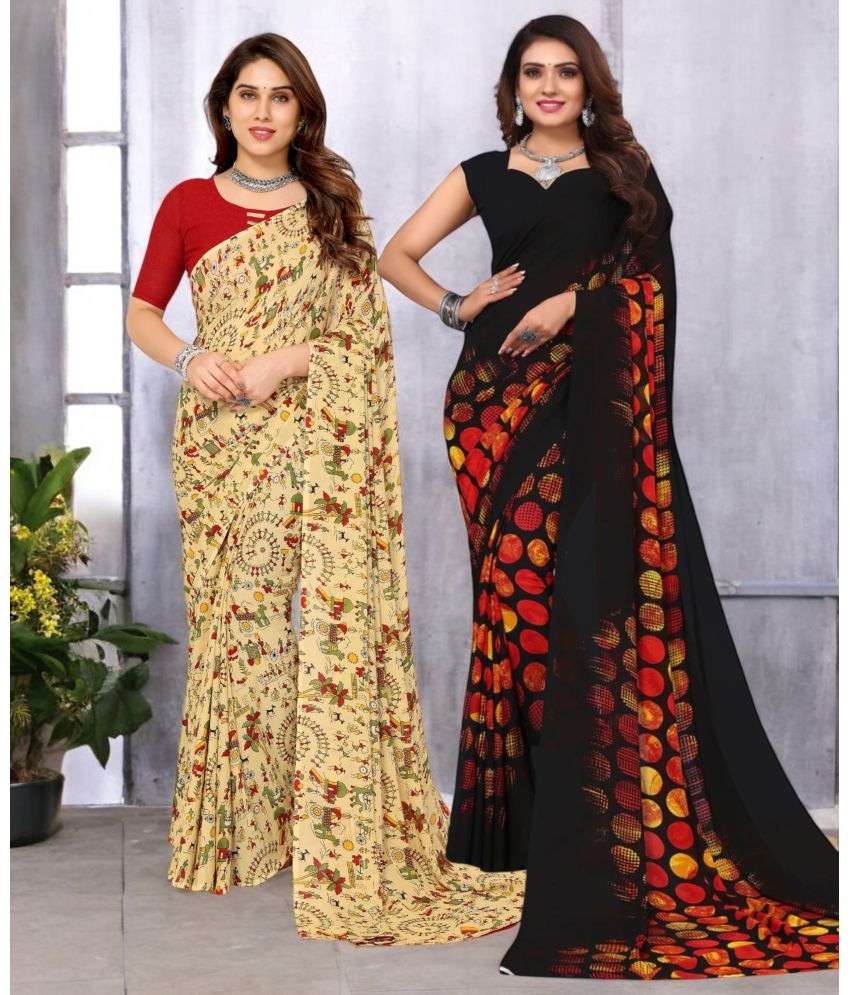     			TTH Georgette Printed Saree With Blouse Piece ( Multicolor , Pack of 2 )