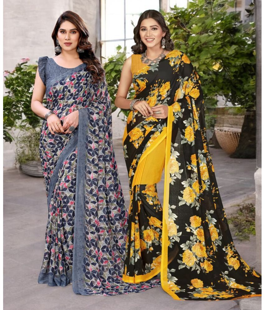     			TTH Georgette Printed Saree With Blouse Piece ( Multicolor , Pack of 2 )