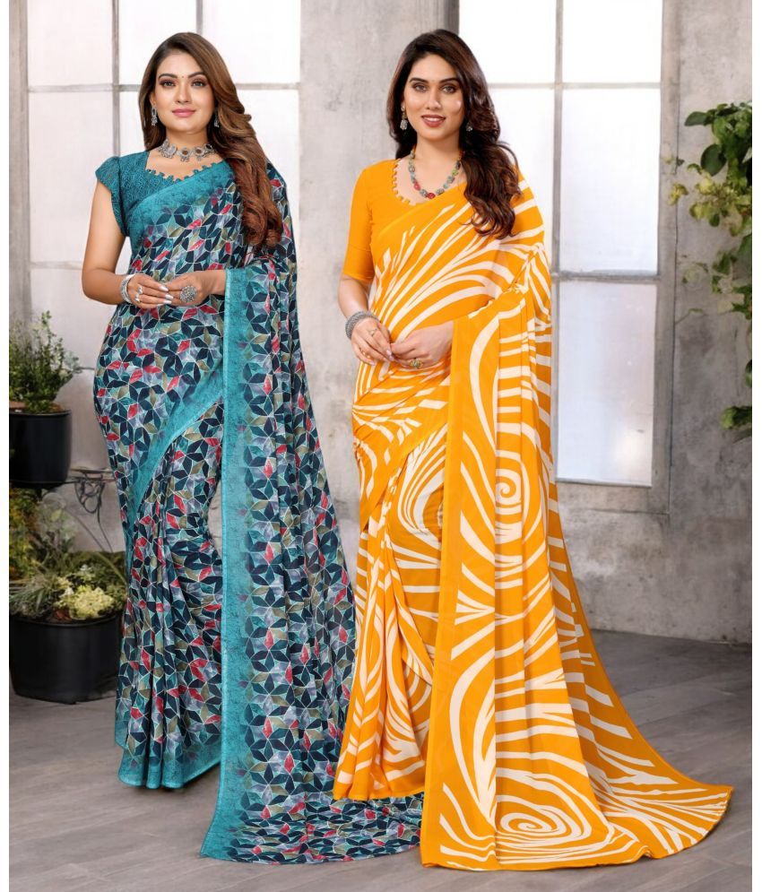     			TTH Georgette Printed Saree With Blouse Piece ( Multicolor , Pack of 2 )