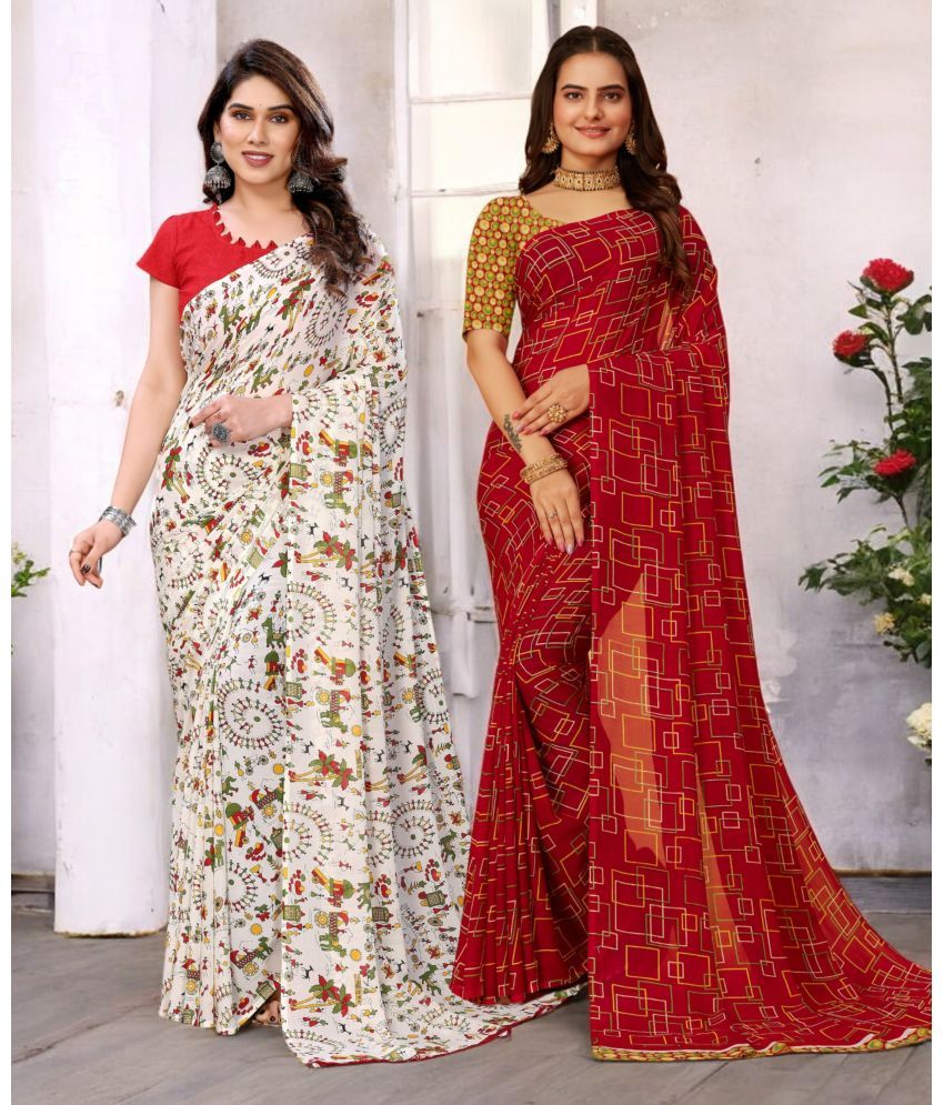     			TTH Georgette Printed Saree With Blouse Piece ( Multicolor , Pack of 2 )