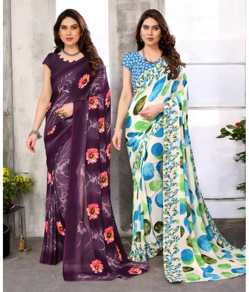     			TTH Georgette Printed Saree With Blouse Piece ( Multicolor , Pack of 2 )