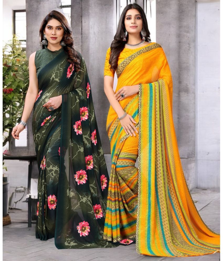     			TTH Georgette Printed Saree With Blouse Piece ( Multicolor , Pack of 2 )