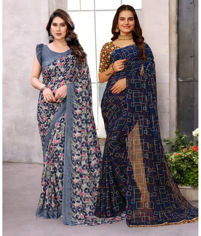     			TTH Georgette Printed Saree With Blouse Piece ( Multicolor , Pack of 2 )