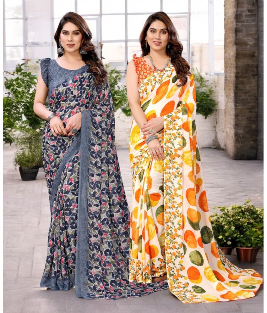     			TTH Georgette Printed Saree With Blouse Piece ( Multicolor , Pack of 2 )