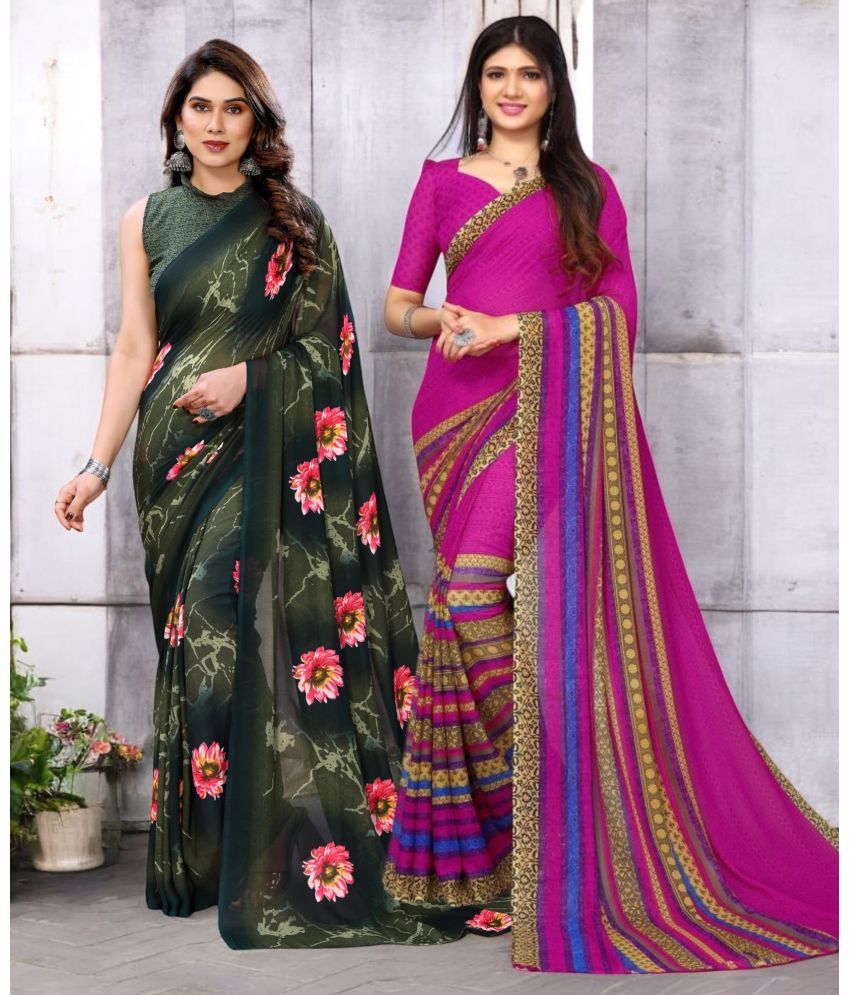     			TTH Georgette Printed Saree With Blouse Piece ( Multicolor , Pack of 2 )