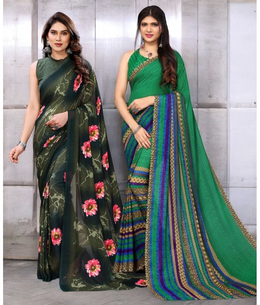     			TTH Georgette Printed Saree With Blouse Piece ( Multicolor , Pack of 2 )