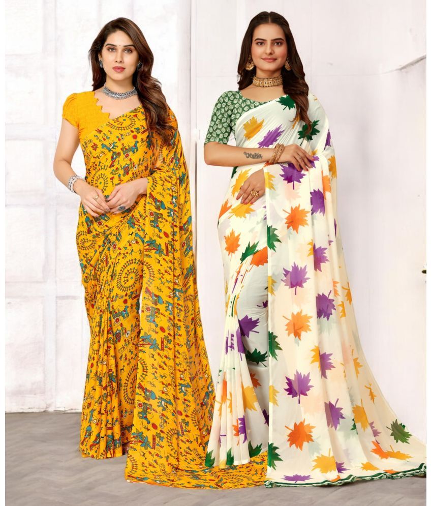     			TTH Georgette Printed Saree With Blouse Piece ( Multicolor , Pack of 2 )