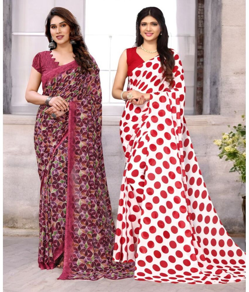     			TTH Georgette Printed Saree With Blouse Piece ( Multicolor , Pack of 2 )