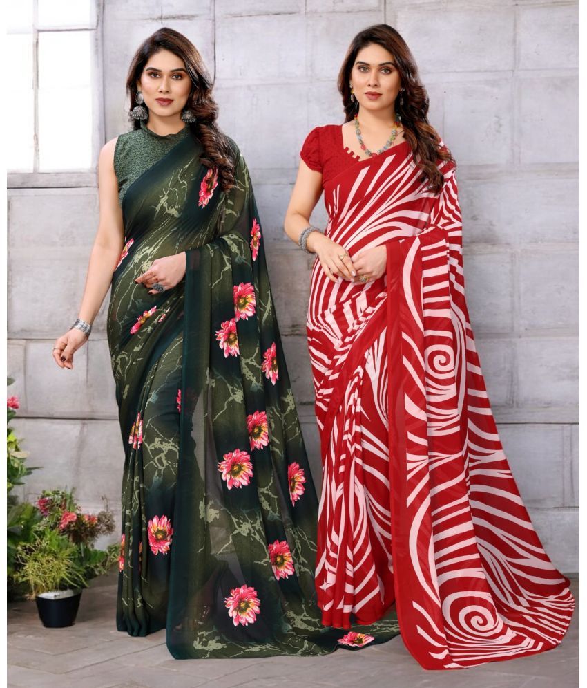     			TTH Georgette Printed Saree With Blouse Piece ( Multicolor , Pack of 2 )