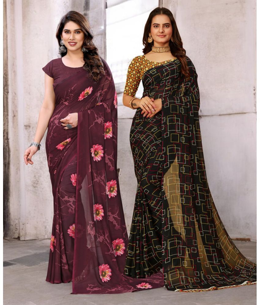     			TTH Georgette Printed Saree With Blouse Piece ( Multicolor , Pack of 2 )