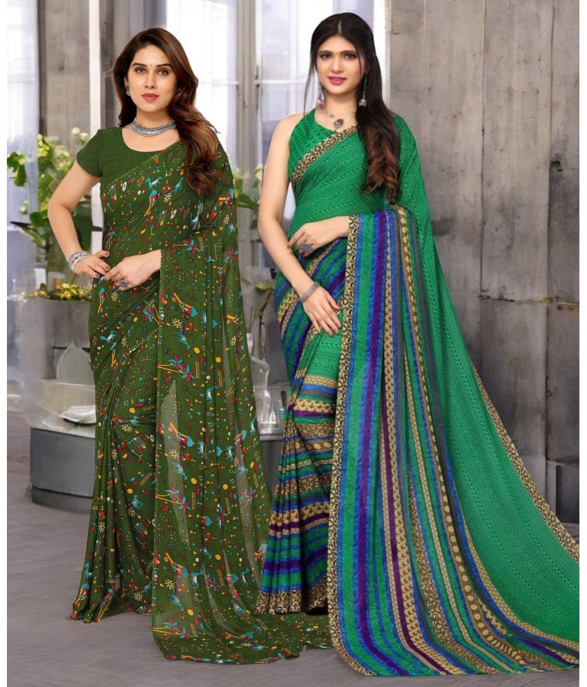     			TTH Georgette Printed Saree With Blouse Piece ( Multicolor , Pack of 2 )