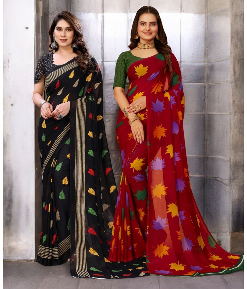     			TTH Georgette Printed Saree With Blouse Piece ( Multicolor , Pack of 2 )