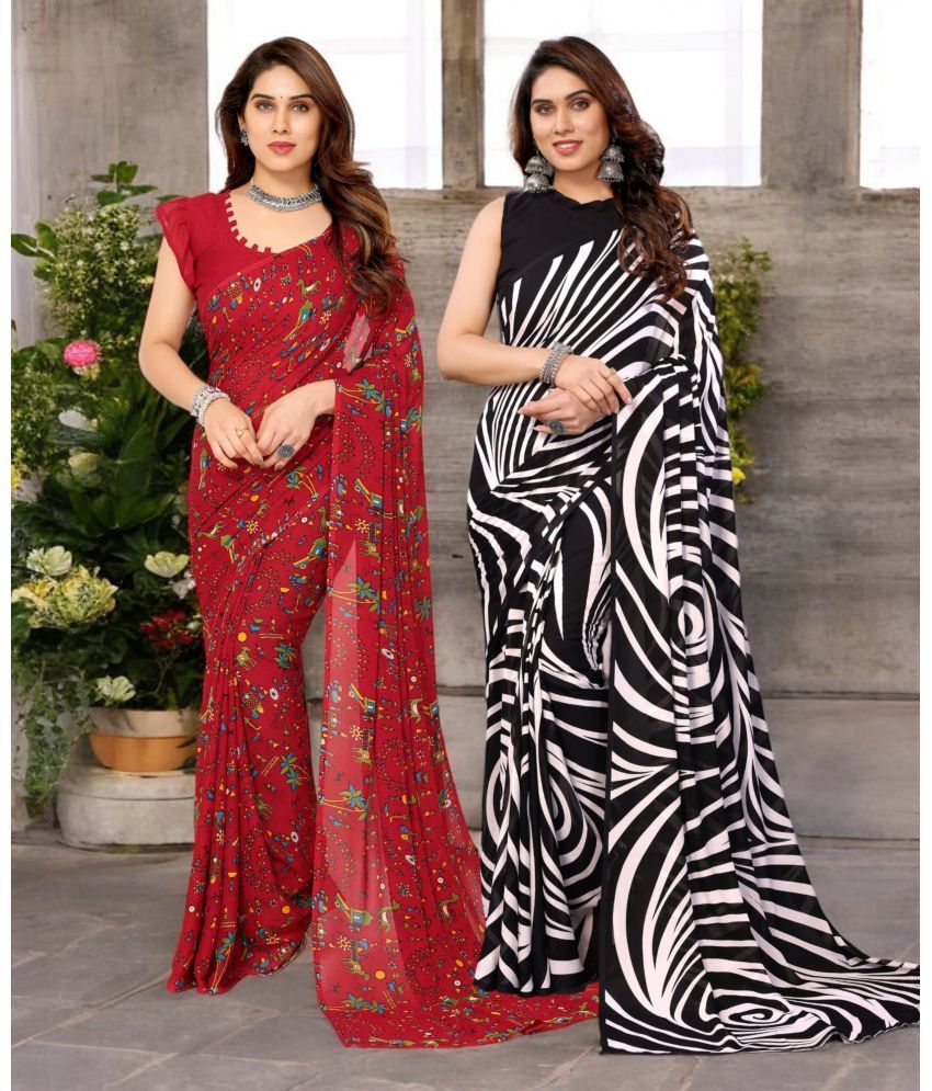     			TTH Georgette Printed Saree With Blouse Piece ( Multicolor , Pack of 2 )