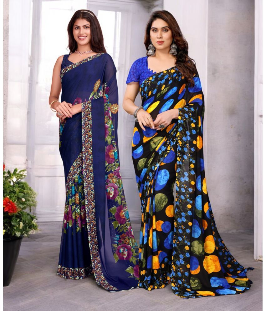     			TTH Georgette Printed Saree With Blouse Piece ( Multicolor , Pack of 2 )