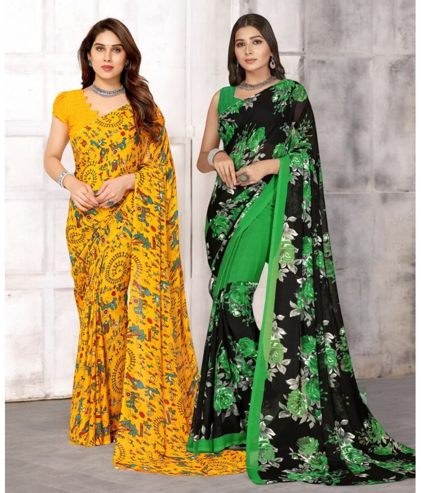     			TTH Georgette Printed Saree With Blouse Piece ( Multicolor , Pack of 2 )