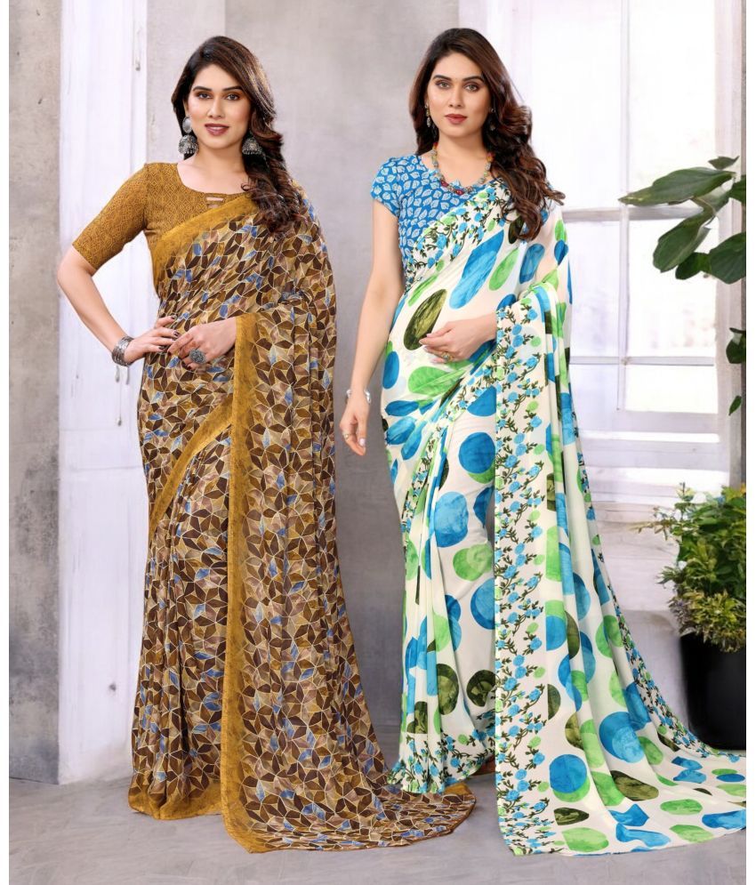     			TTH Georgette Printed Saree With Blouse Piece ( Multicolor , Pack of 2 )