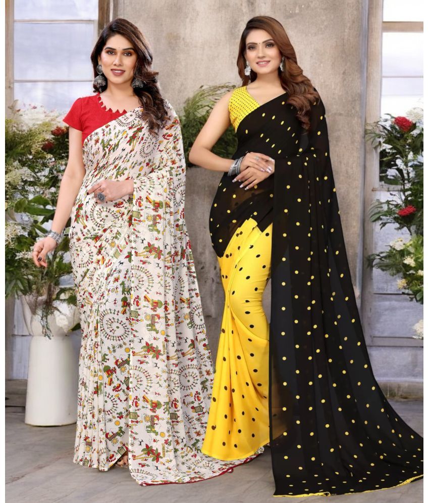     			TTH Georgette Printed Saree With Blouse Piece ( Multicolor , Pack of 2 )