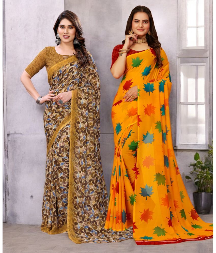     			TTH Georgette Printed Saree With Blouse Piece ( Multicolor , Pack of 2 )