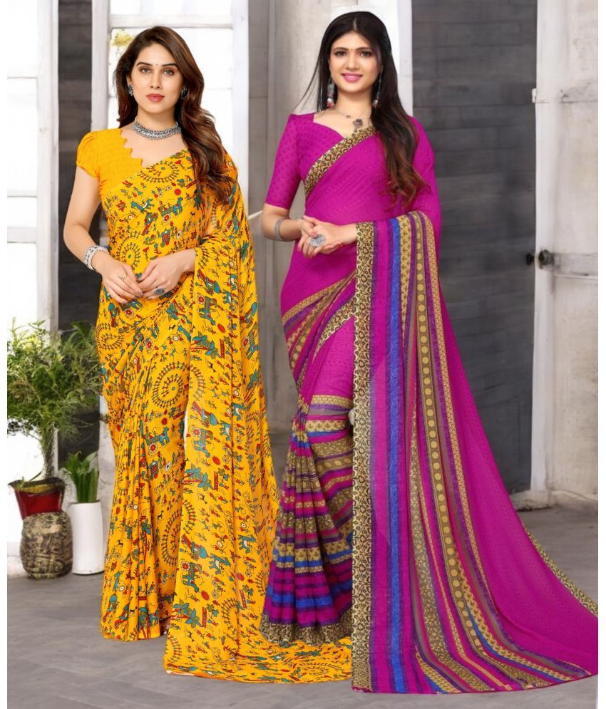     			TTH Georgette Printed Saree With Blouse Piece ( Multicolor , Pack of 2 )