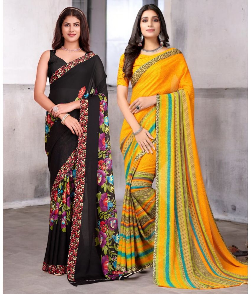     			TTH Georgette Printed Saree With Blouse Piece ( Multicolor , Pack of 2 )