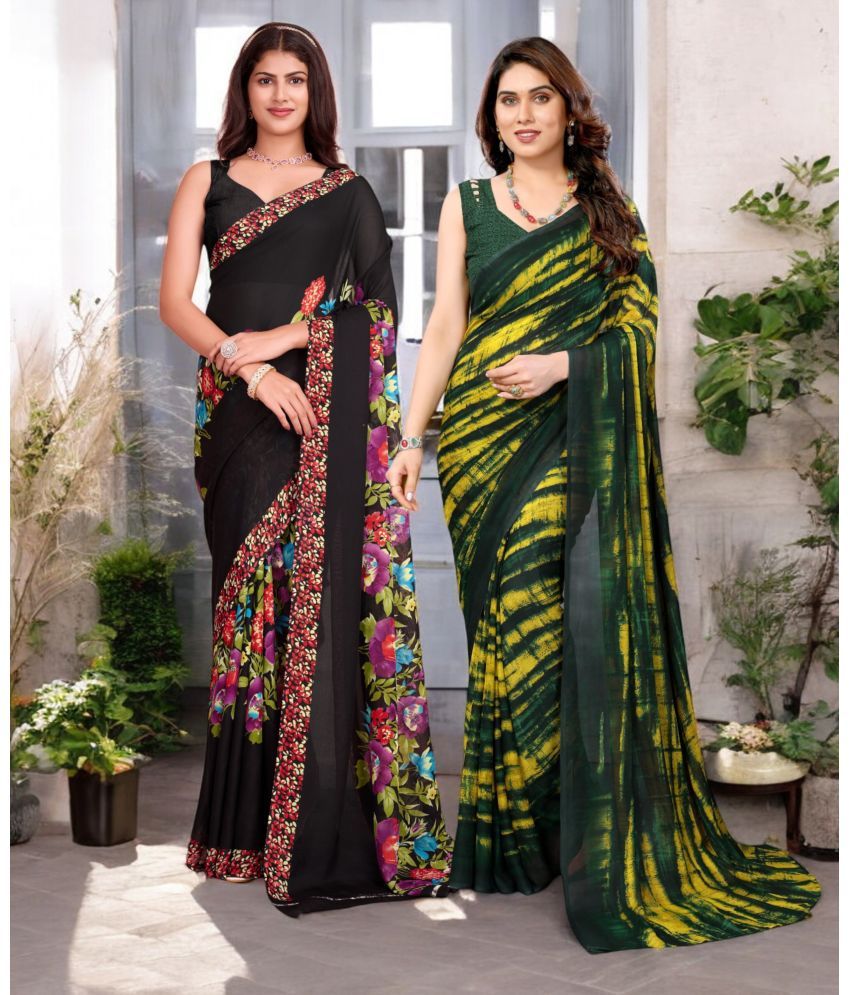     			TTH Georgette Printed Saree With Blouse Piece ( Multicolor , Pack of 2 )