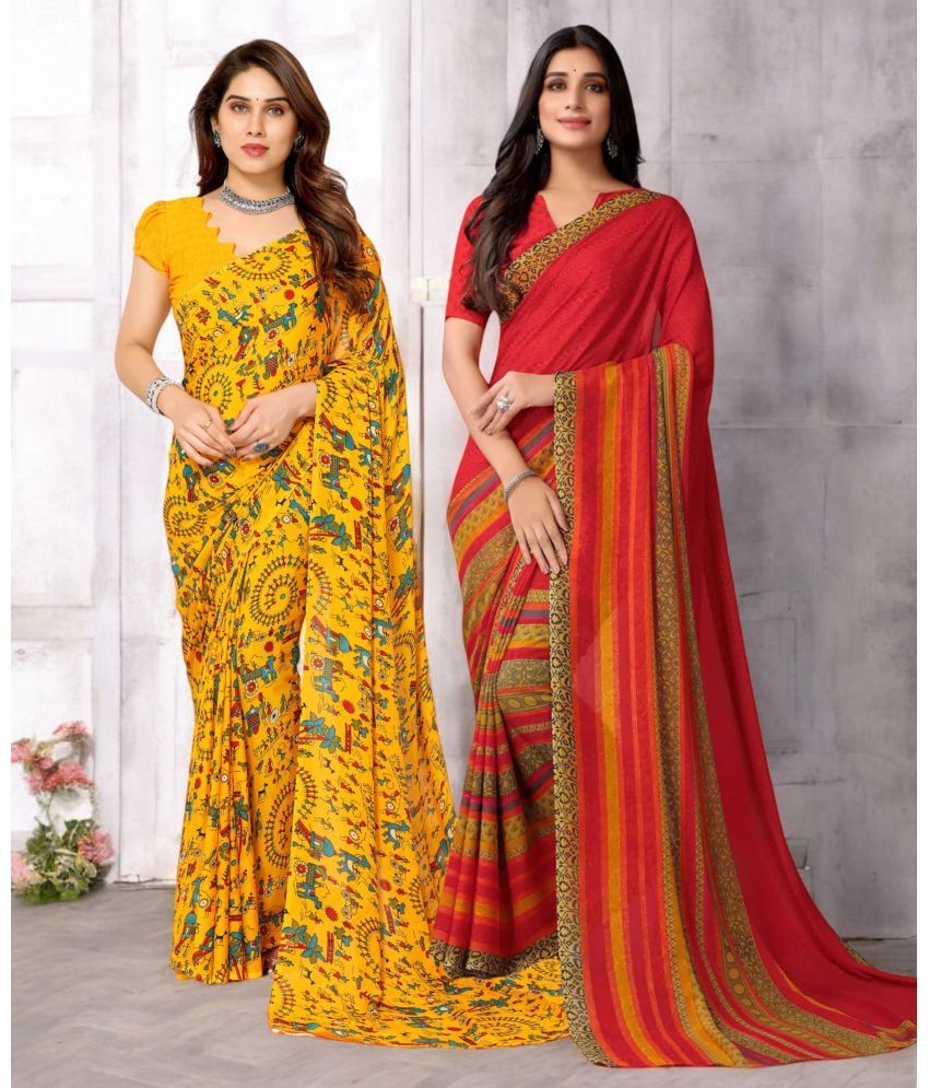     			TTH Georgette Printed Saree With Blouse Piece ( Multicolor , Pack of 2 )