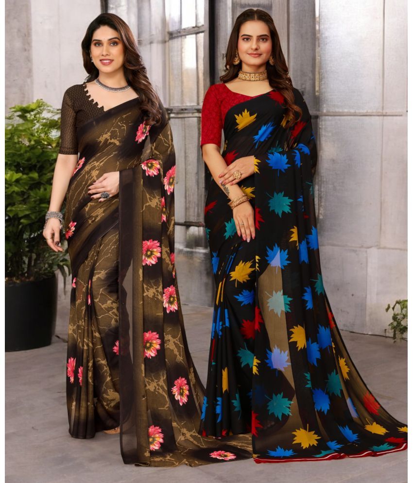     			TTH Georgette Printed Saree With Blouse Piece ( Multicolor , Pack of 2 )