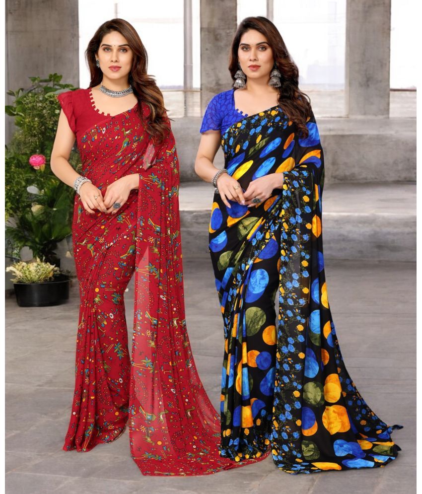     			TTH Georgette Printed Saree With Blouse Piece ( Multicolor , Pack of 2 )