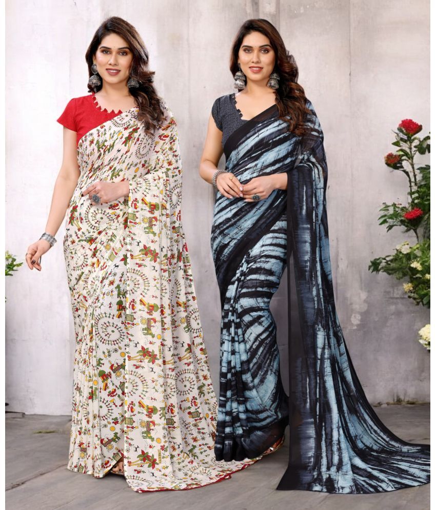     			TTH Georgette Printed Saree With Blouse Piece ( Multicolor , Pack of 2 )