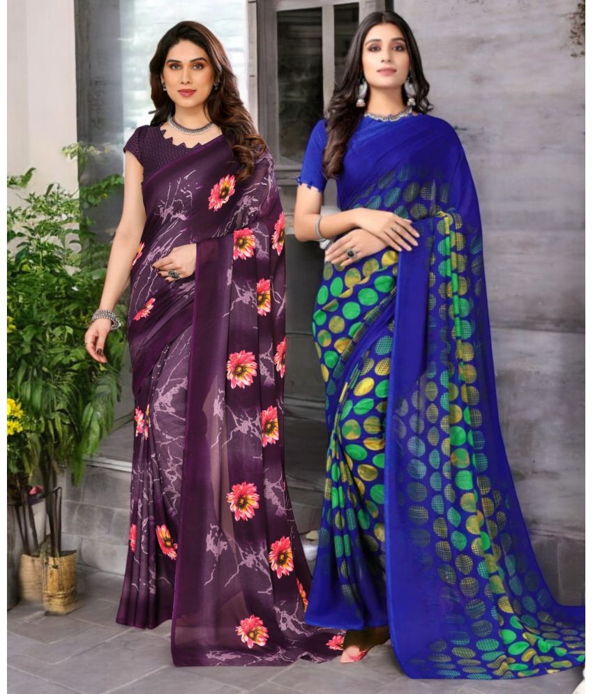     			TTH Georgette Printed Saree With Blouse Piece ( Multicolor , Pack of 2 )