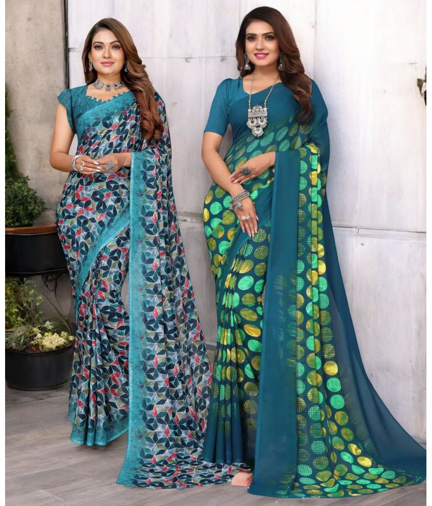     			TTH Georgette Printed Saree With Blouse Piece ( Multicolor , Pack of 2 )