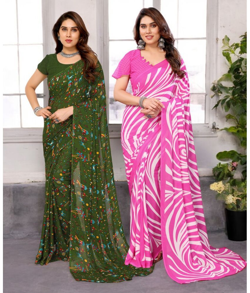     			TTH Georgette Printed Saree With Blouse Piece ( Multicolor , Pack of 2 )