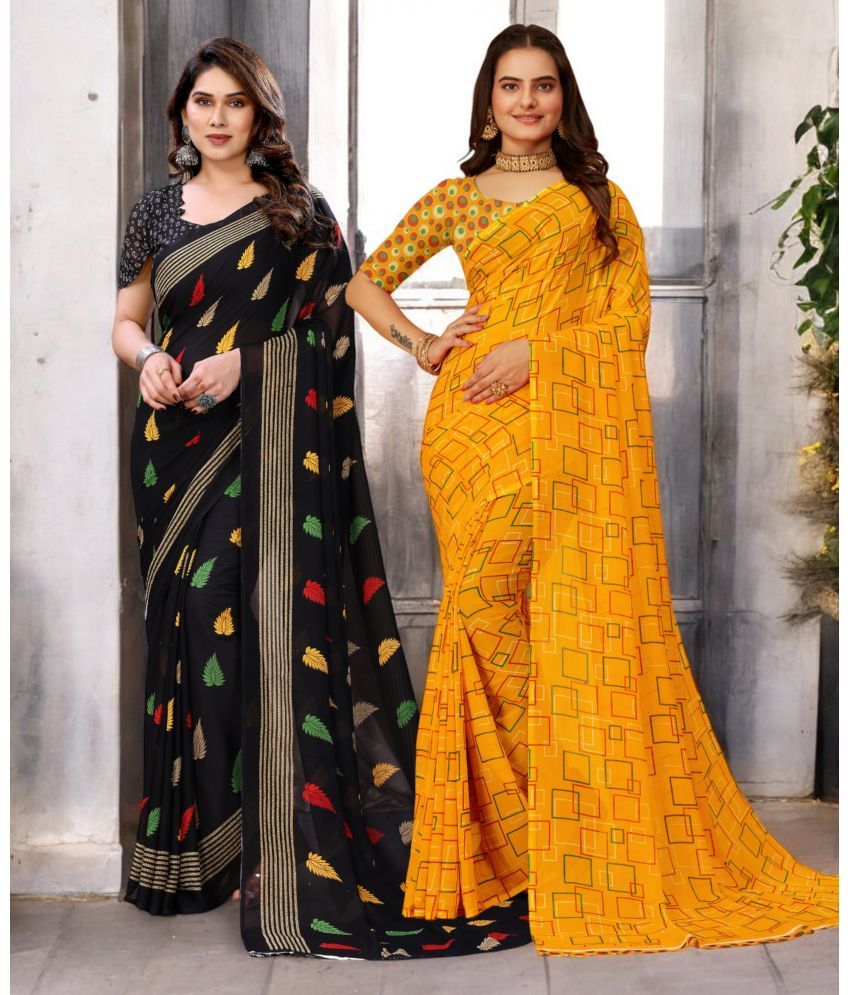     			TTH Georgette Printed Saree With Blouse Piece ( Multicolor , Pack of 2 )