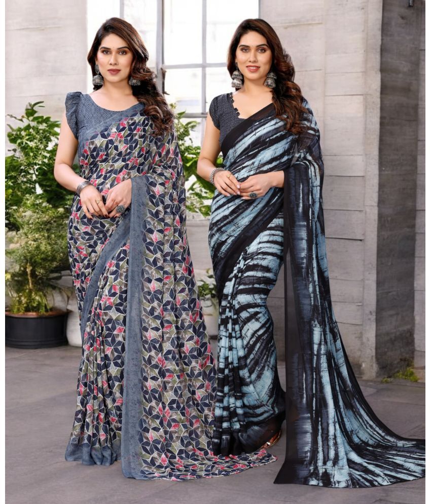     			TTH Georgette Printed Saree With Blouse Piece ( Multicolor , Pack of 2 )