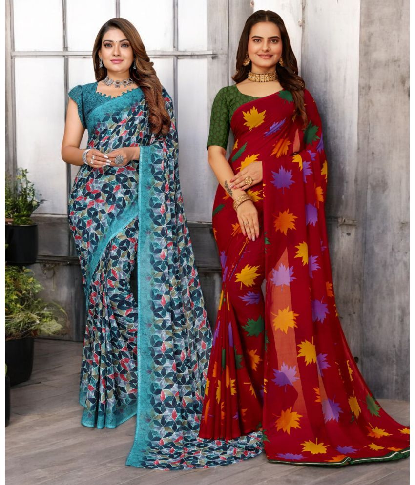     			TTH Georgette Printed Saree With Blouse Piece ( Multicolor , Pack of 2 )