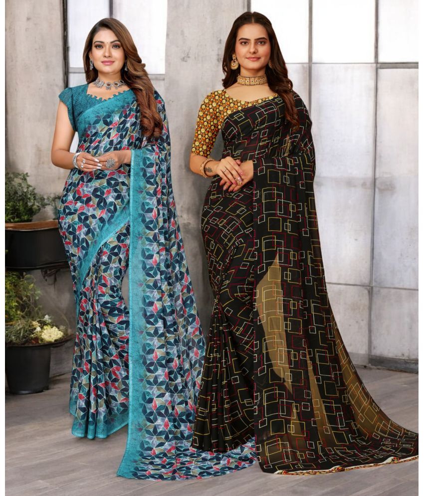     			TTH Georgette Printed Saree With Blouse Piece ( Multicolor , Pack of 2 )