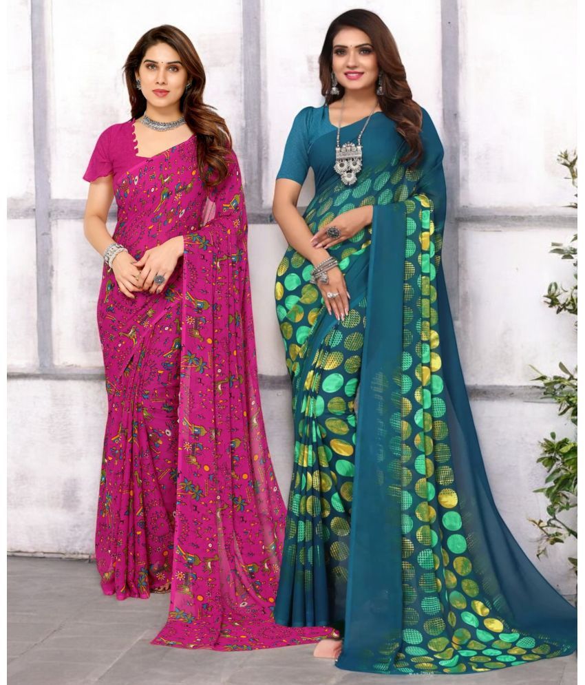     			TTH Georgette Printed Saree With Blouse Piece ( Multicolor , Pack of 2 )