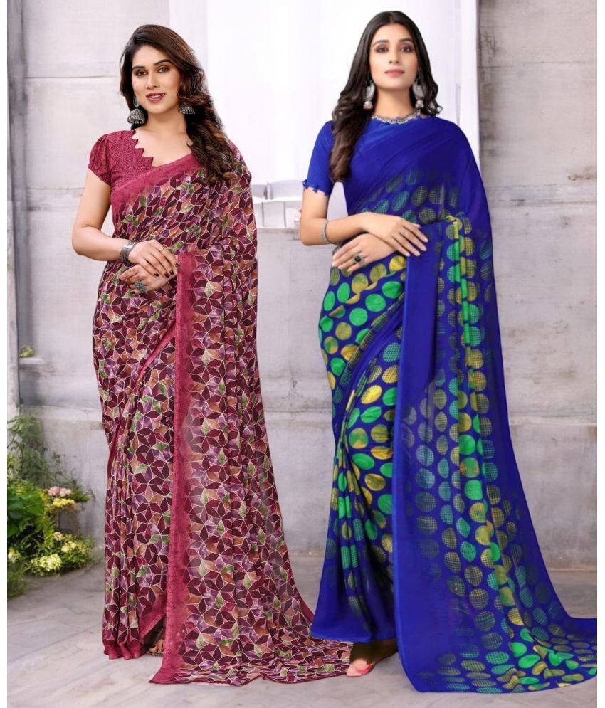     			TTH Georgette Printed Saree With Blouse Piece ( Multicolor , Pack of 2 )