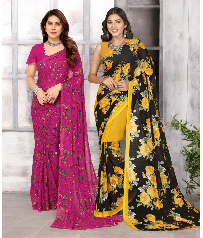     			TTH Georgette Printed Saree With Blouse Piece ( Multicolor , Pack of 2 )