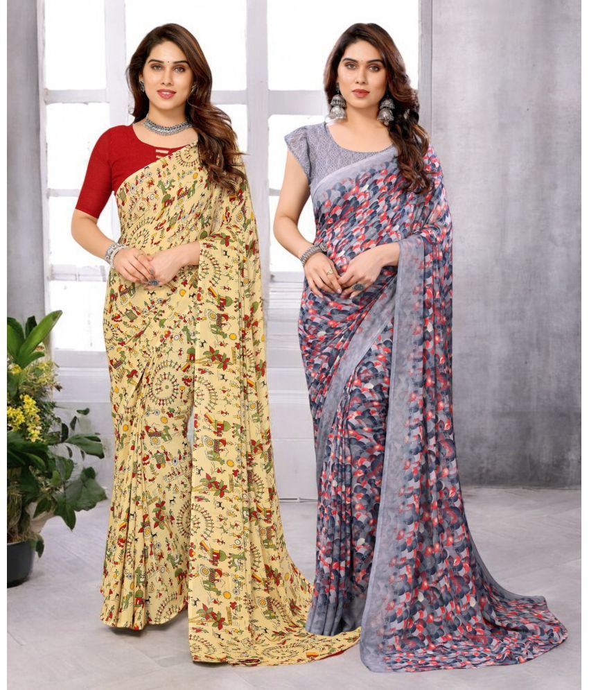     			TTH Georgette Printed Saree With Blouse Piece ( Multicolor , Pack of 2 )