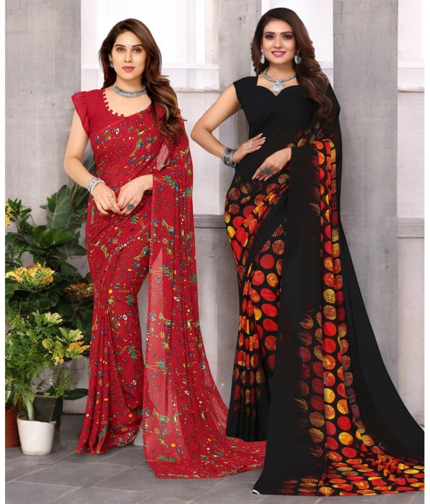     			TTH Georgette Printed Saree With Blouse Piece ( Multicolor , Pack of 2 )