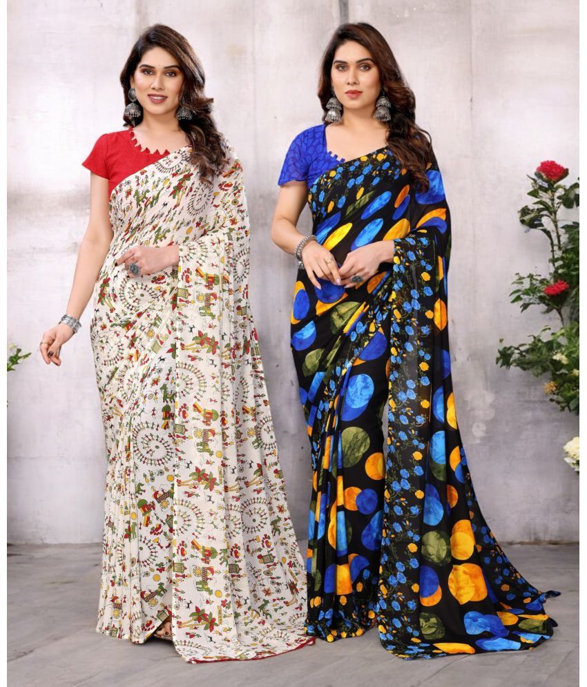     			TTH Georgette Printed Saree With Blouse Piece ( Multicolor , Pack of 2 )